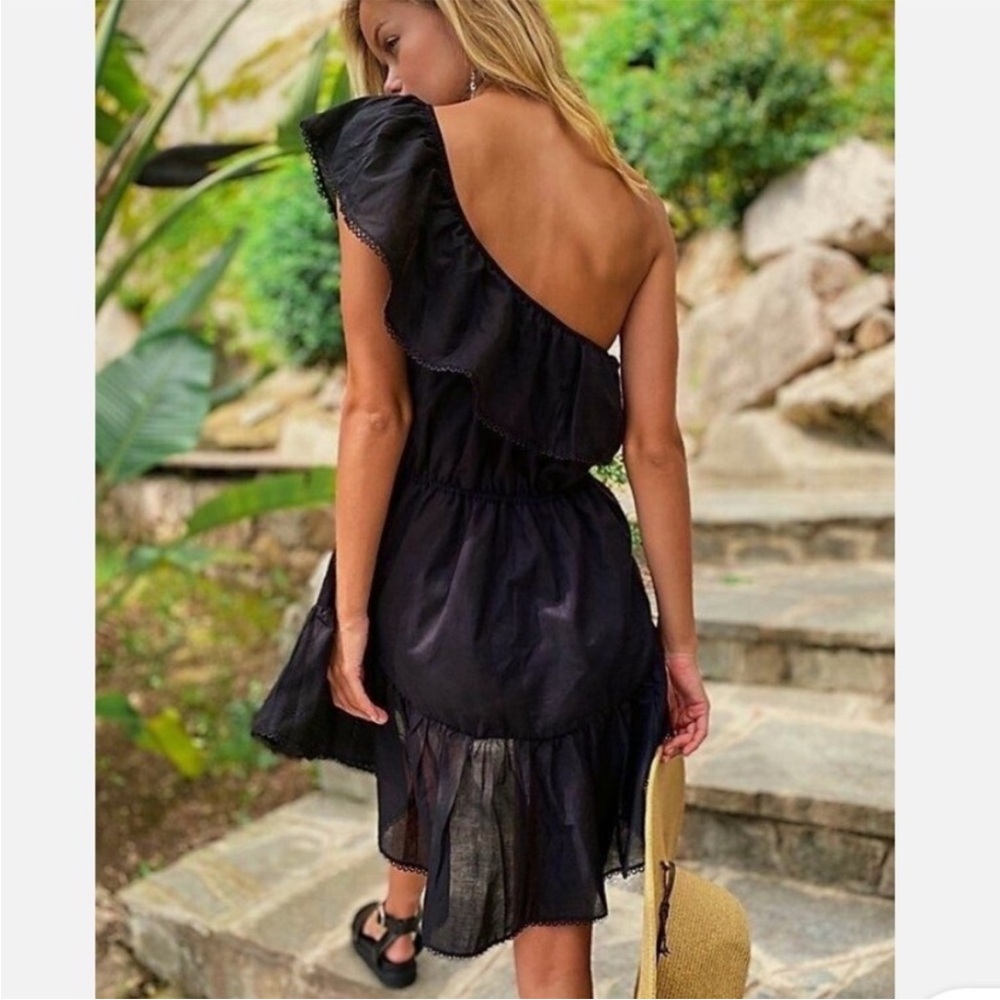 Free People Lovers Lane One Shoulder Black Mini Dress